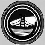 弯曲的跨海大桥汽车圆形图标黑白