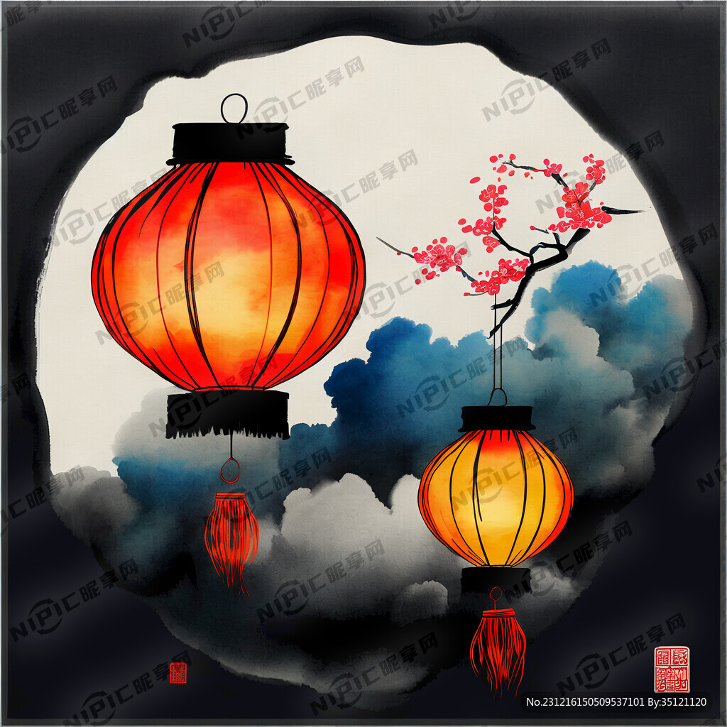 手绘福袋 祥云 喜子