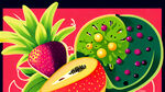 葡萄，苹果，香蕉，桔子，梨，木瓜，草莓，山竹，火龙果，猕猴桃，木瓜，菠萝，西瓜，切开的，平铺