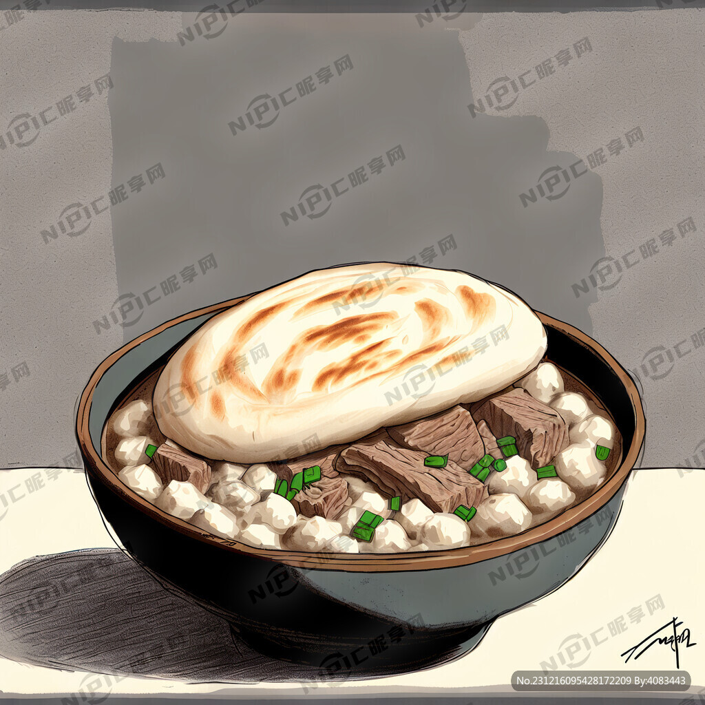 一碗羊肉泡馍的素描简画