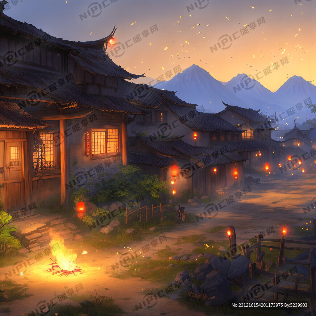 唐代农村夜色莹火虫