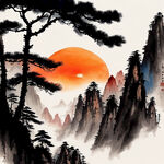 黄山迎客松 雄伟 群山 流水 日出