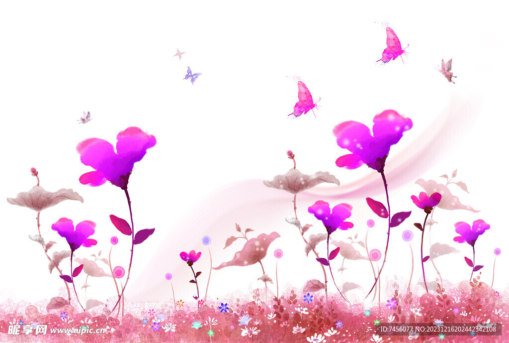 紫色花卉蝶恋花挂画装饰画
