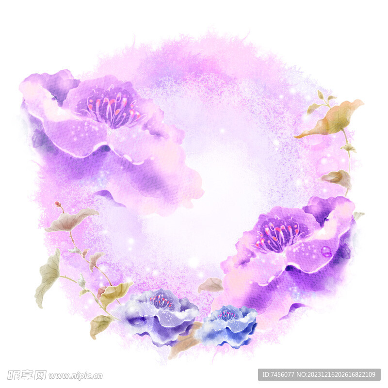 紫色花卉水彩挂画装饰画