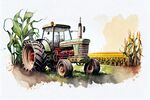 农业拖拉机水彩插画