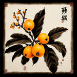 枇杷果国画