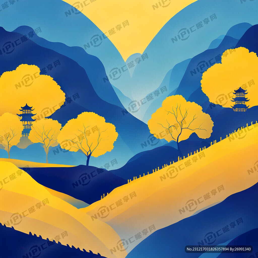 百格渐变 蓝色黄色