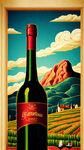 设计一张龙年春节进口干红葡萄酒的宣传海报，画面上包含红酒瓶子，法国酒庄，远山，山谷，葡萄园等元素。