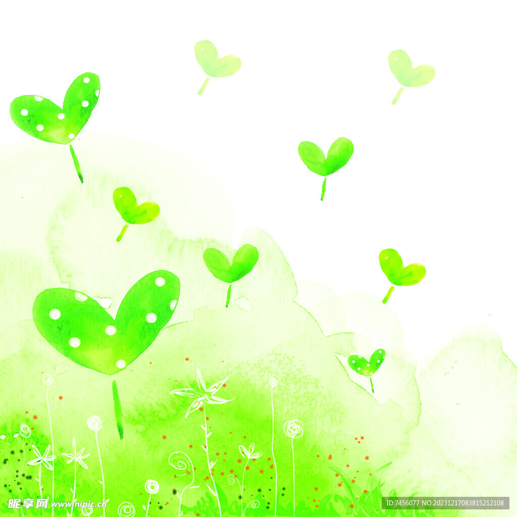 绿色爱心叶子唯美挂画装饰画
