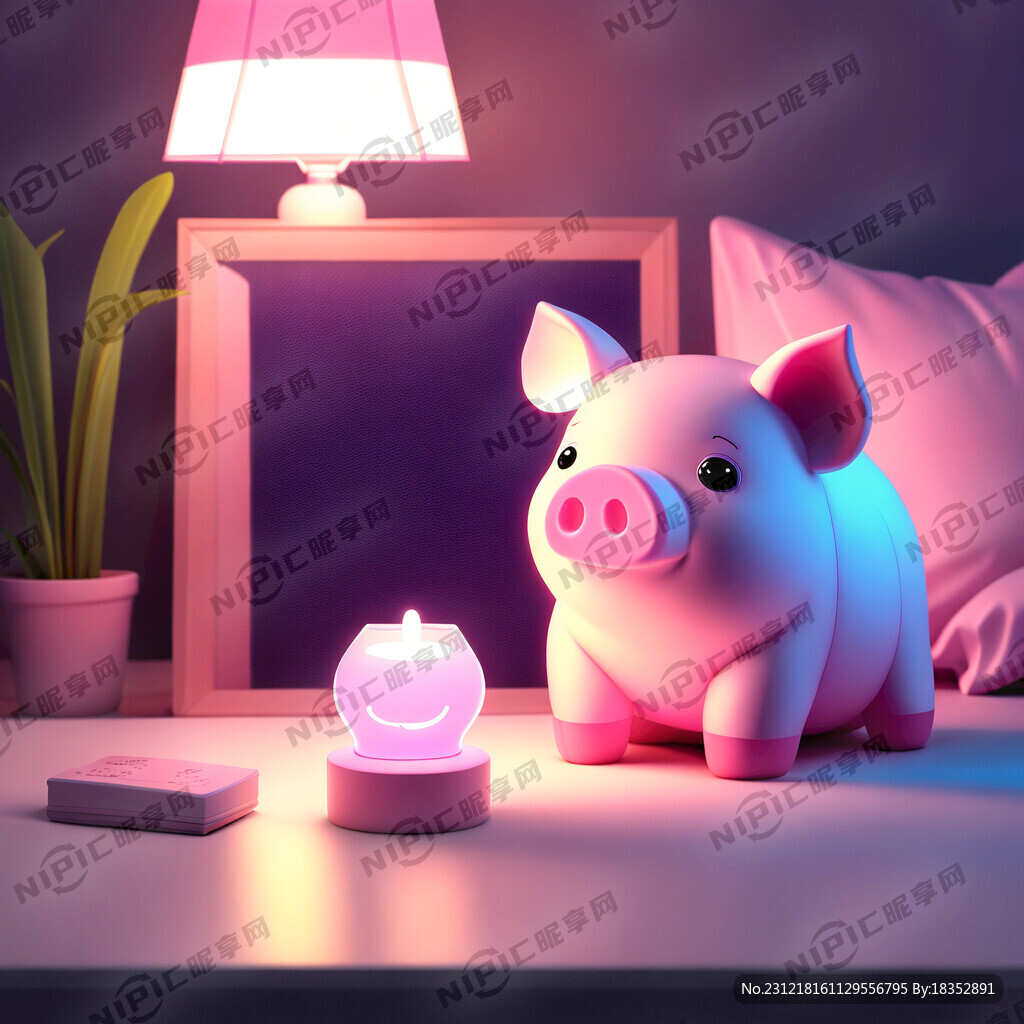 发光小猪夜灯 产品 床头桌背景