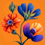 各种颜色的南非帝王花平铺于画面中，水粉插画，小清新风格，橙色背景，构图层次丰富，最高画质杰作，灵感艺术,明亮插画