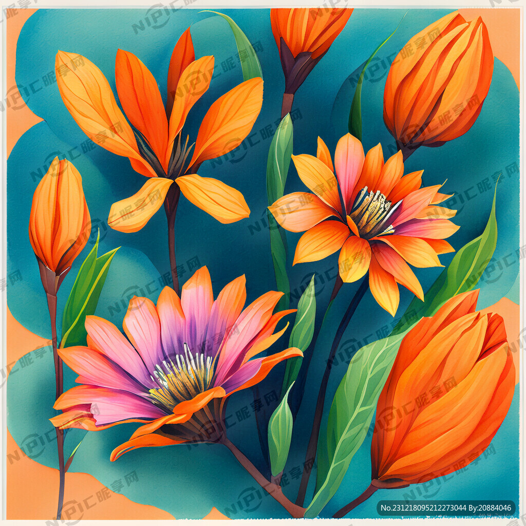 各种颜色的南非帝王花平铺于画面