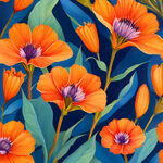 各种颜色的南非帝王花平铺，水粉插画，小清新风格，橙色背景，构图层次丰富，最高画质杰作，灵感艺术,明亮插画