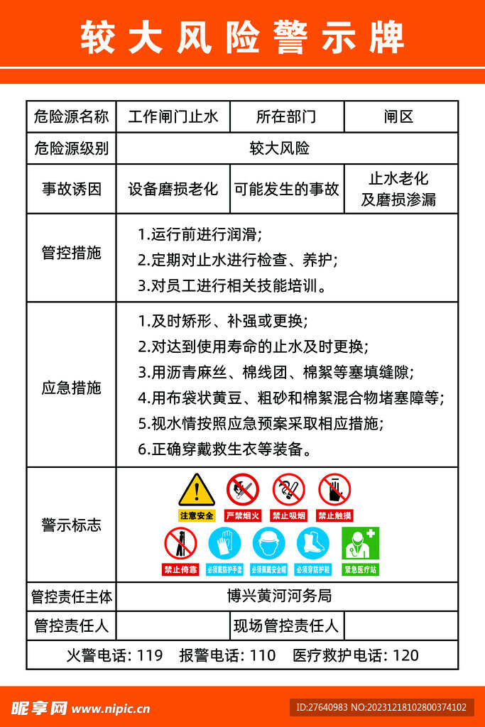 较大风险警示牌