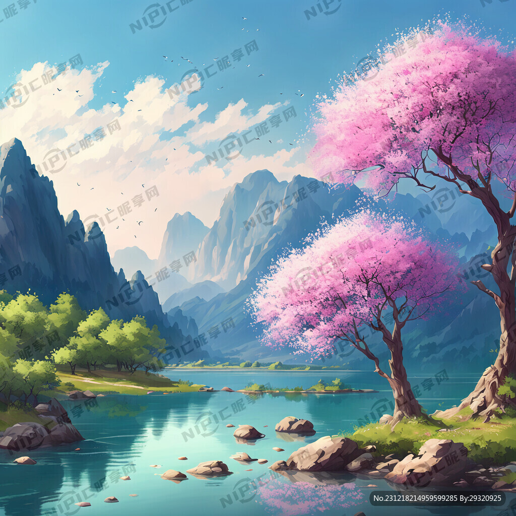 赵 环绕山水树木 春天 3D