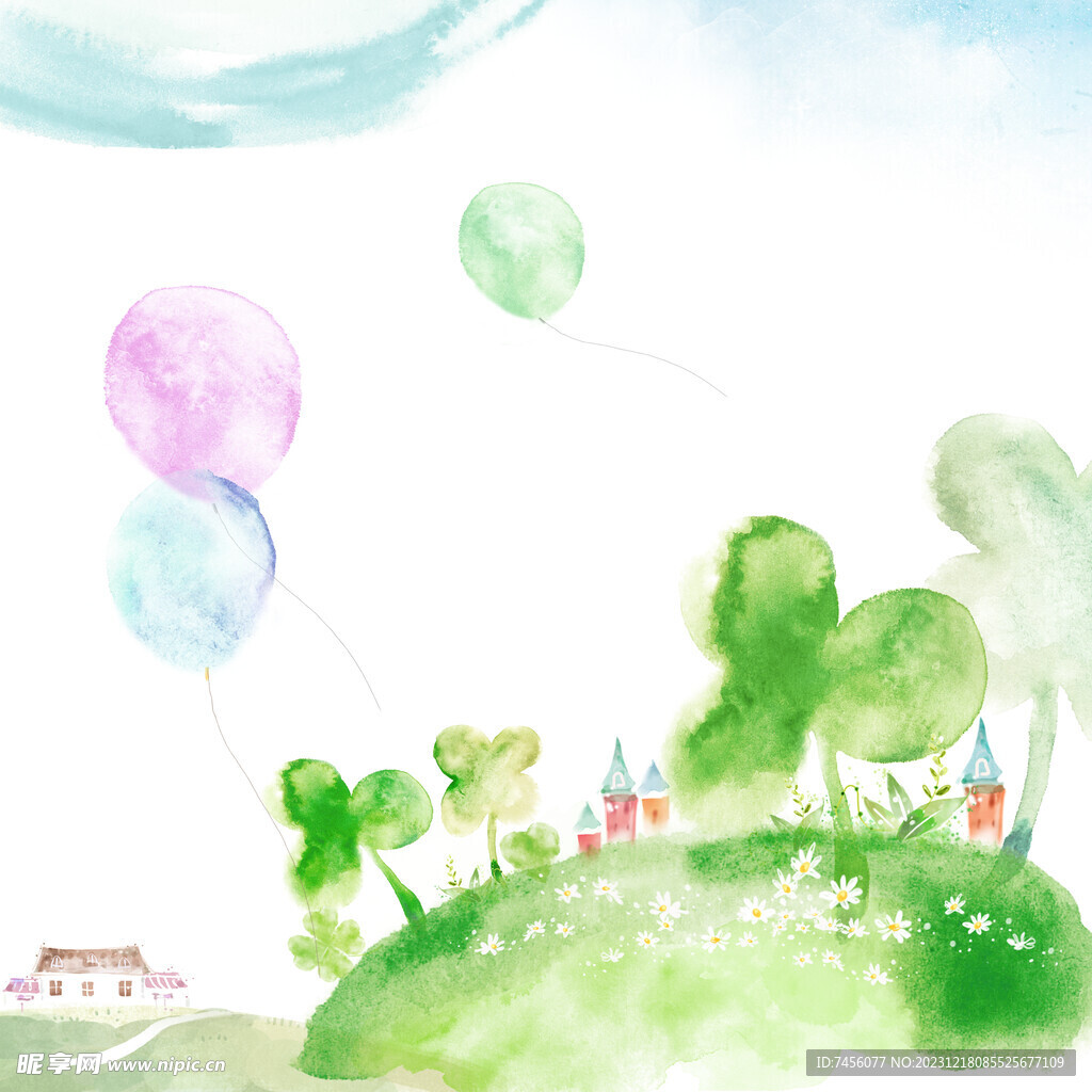 水彩气球绿植唯美挂画装饰画