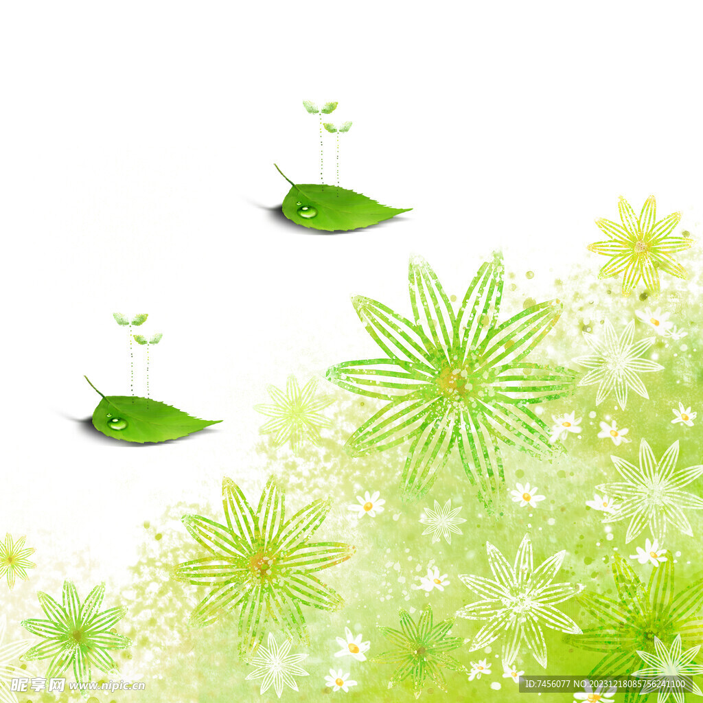 绿色花纹叶子挂画装饰画