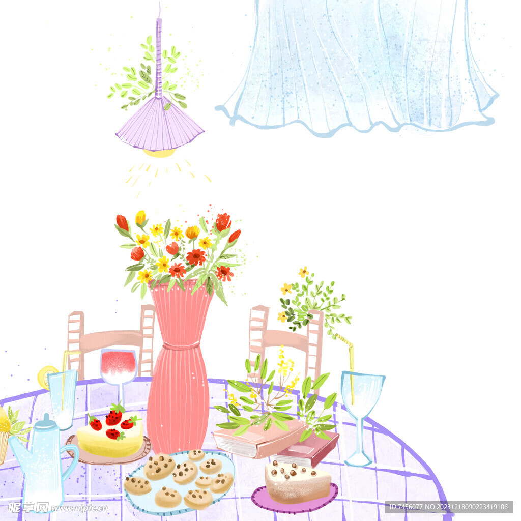 水彩花卉甜品挂画装饰画