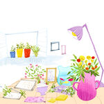 台灯桌子花卉花瓶挂画装饰画