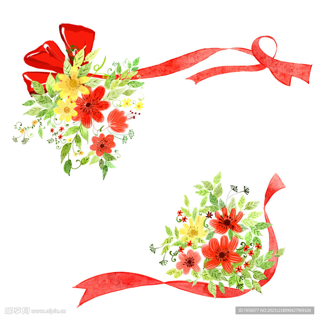 水彩植物红色花卉挂画装饰画