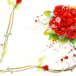 红色玫瑰花水彩挂画装饰画