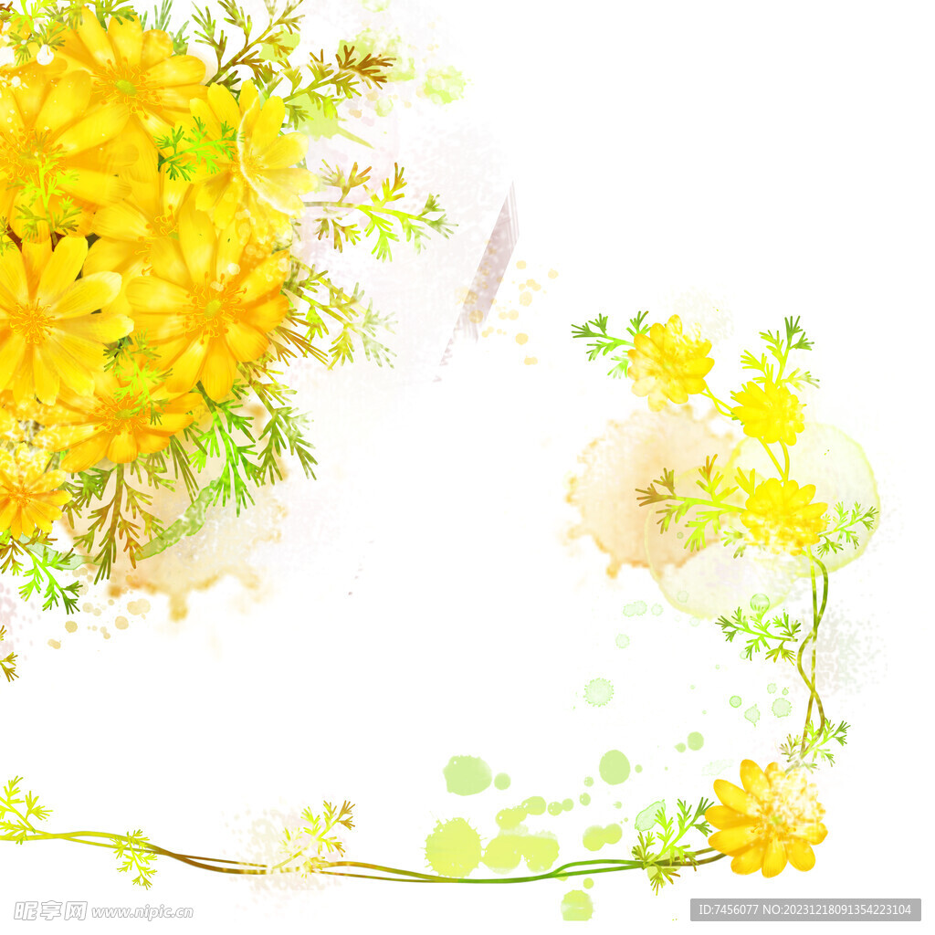 水彩黄色花卉花藤挂画装饰画