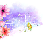 唯美花卉线描建筑挂画装饰画