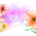 水彩花卉线描建筑挂画装饰画