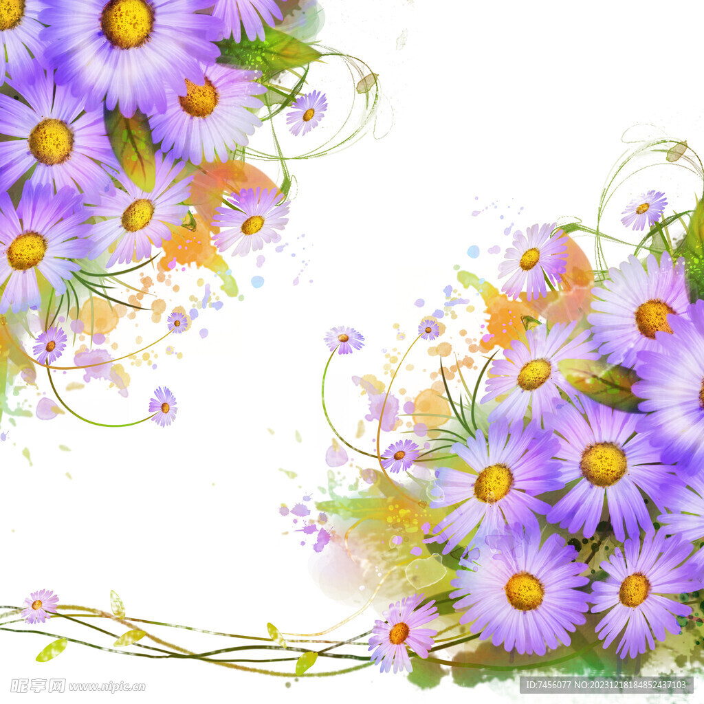 唯美紫色花卉水彩挂画装饰画