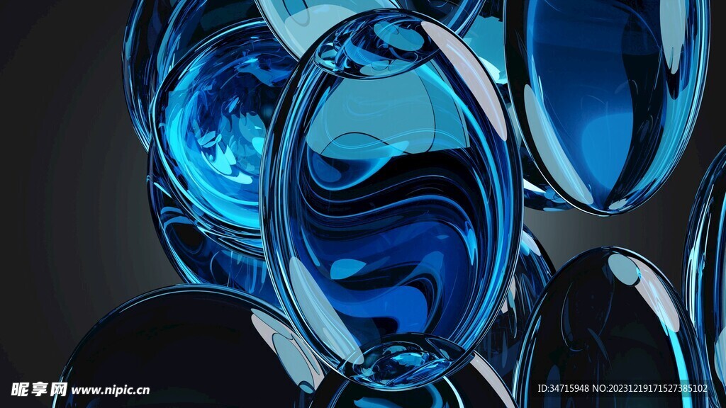 蓝色玻璃抽象立体造型
