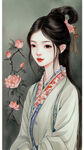可爱美少女国风插画，手绘，唯美