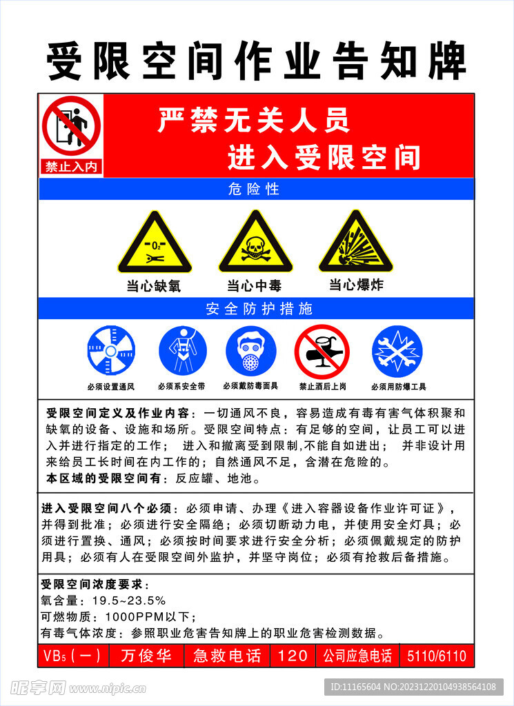 受限空间作业告知牌