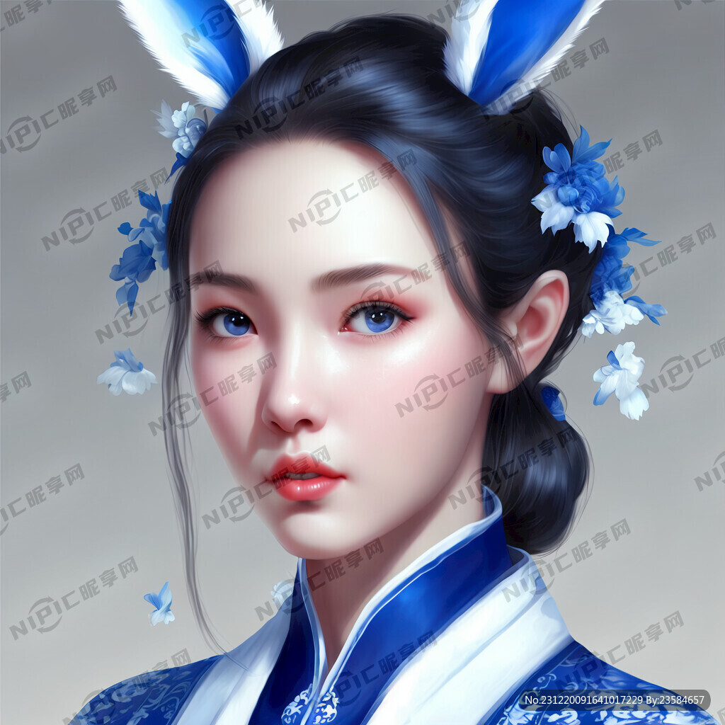 兔耳朵 蓝白色