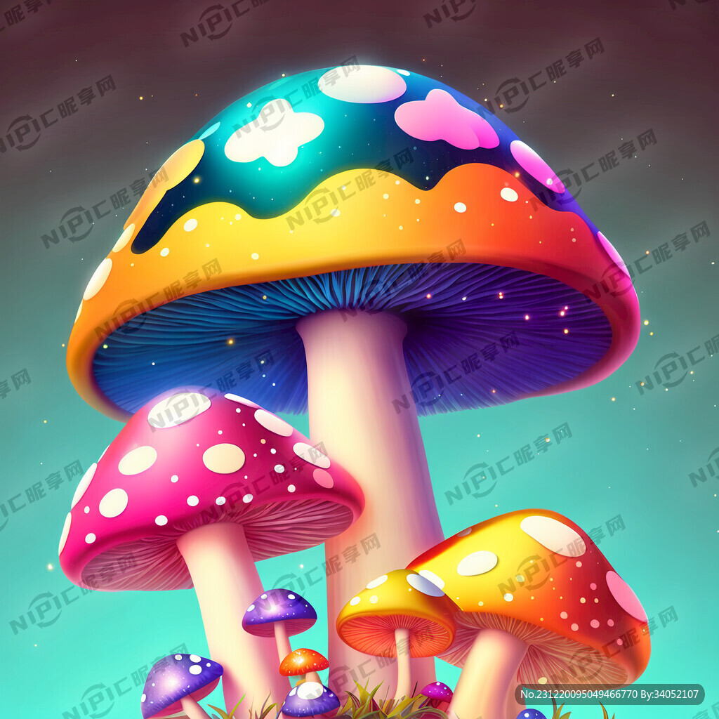 星光闪闪绚丽多彩的可爱蘑菇群