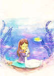 水彩插画小女孩