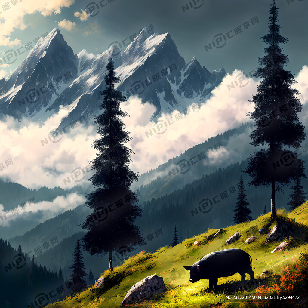 高山 树林 云端 黑猪