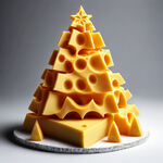 奶酪圣诞树，硬质奶酪，白色背景，明亮
有层次，雕刻感