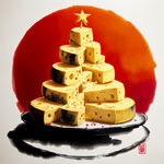 奶酪，圣诞节，硬质奶酪的圣诞树，雕刻质感，美国，橙色背景，高级，质感，节日气氛，