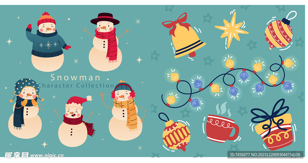 圣诞雪人圣诞铃铛圣诞图标素材