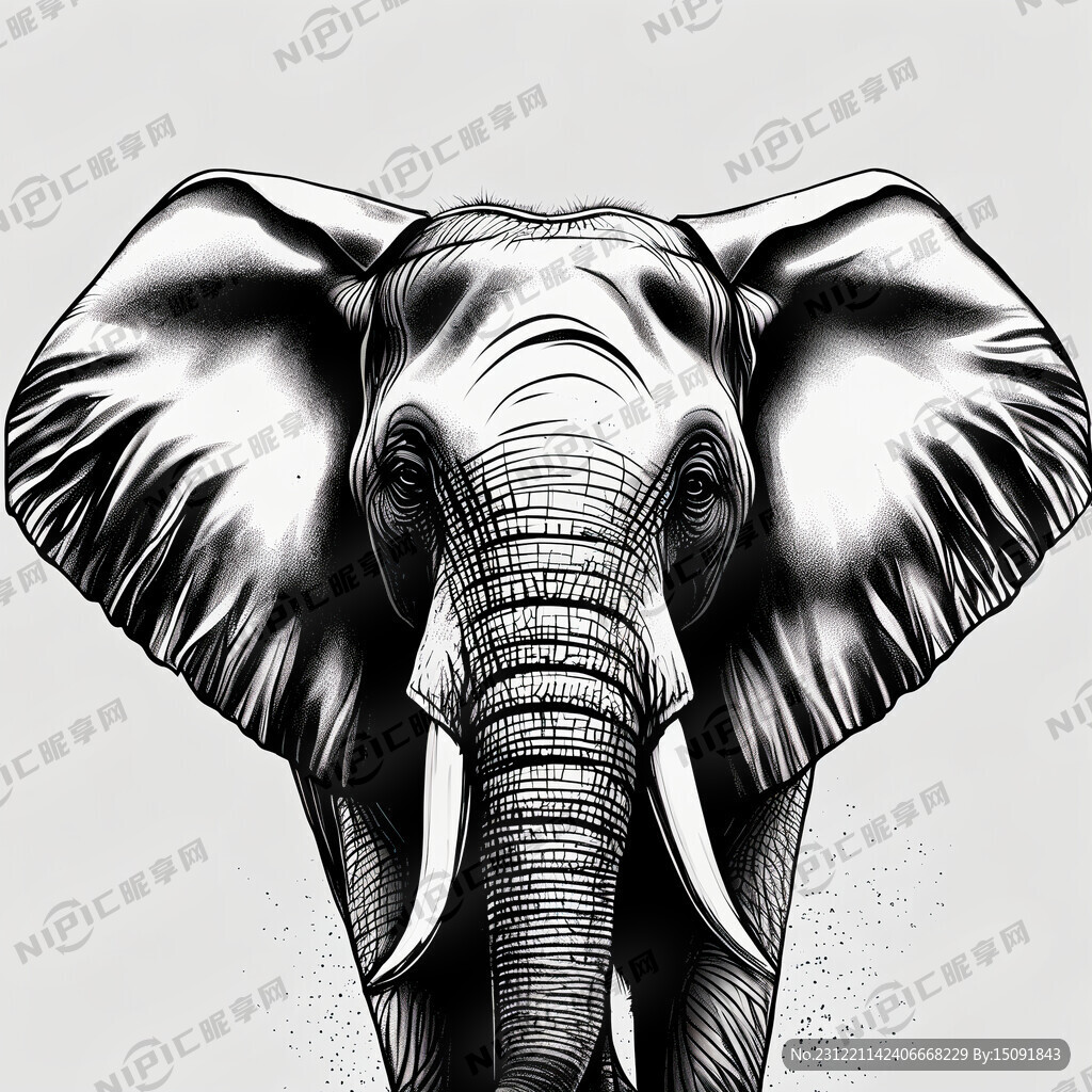 黑白手绘大象