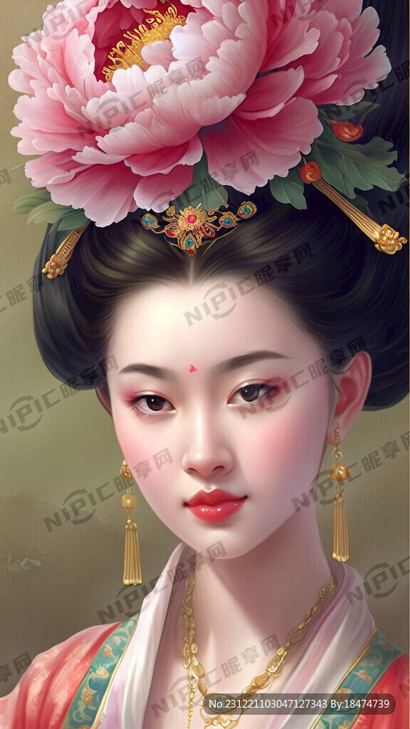 唐朝贵妃 头戴牡丹花 华丽衣服