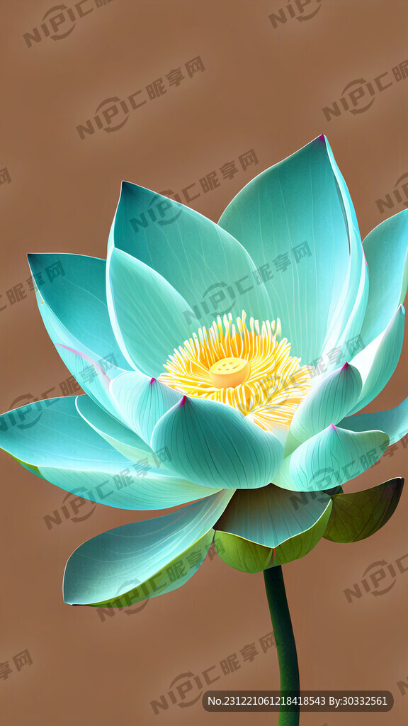 一支荷花 完整 青绿 写实