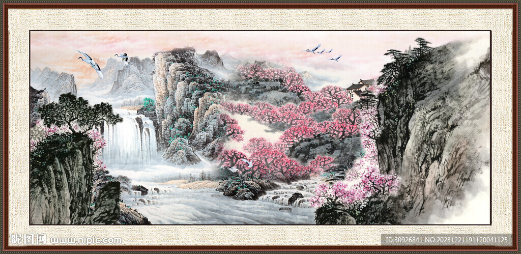 瀑布风景画 
