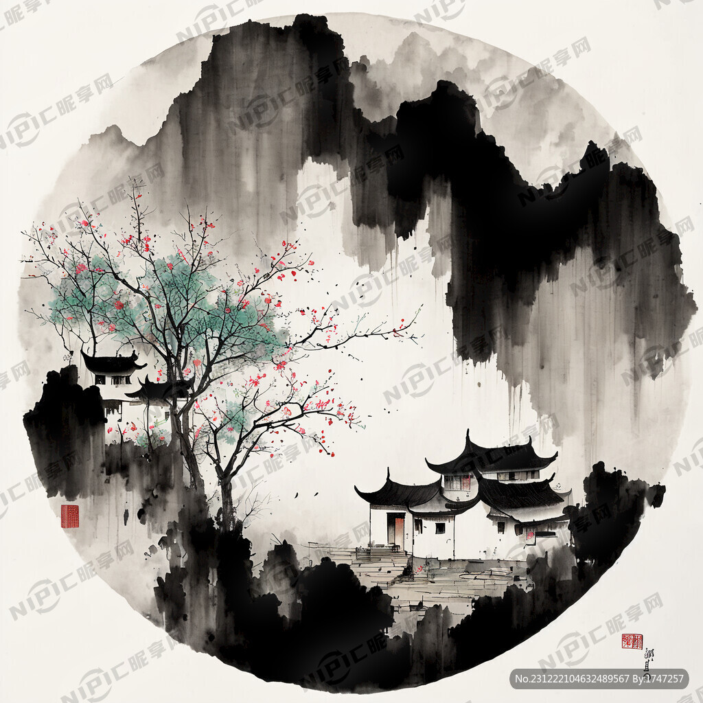 吴冠中风格的江南水墨画