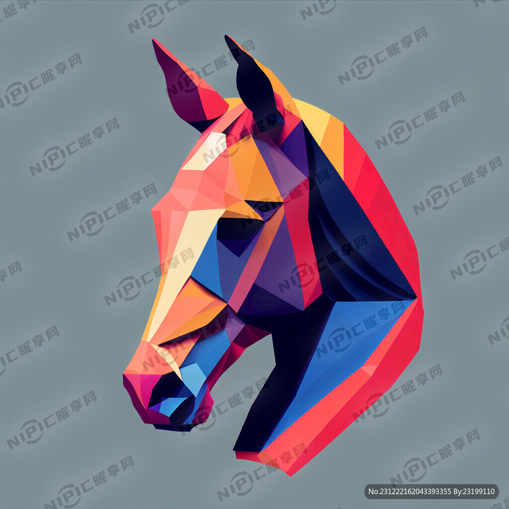 AI创作图马头 几何合成 简笔nipic.com-昵图网