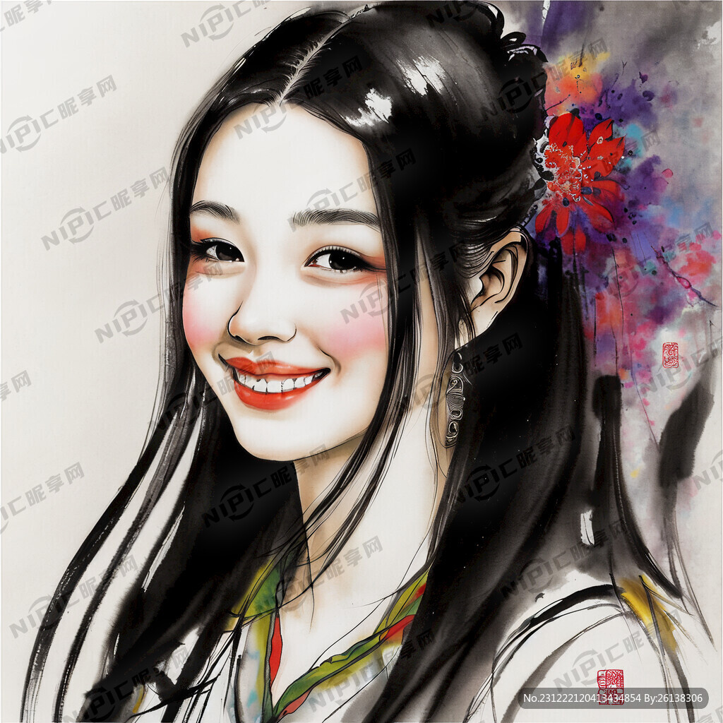 长发美女面带微笑 大眼睛