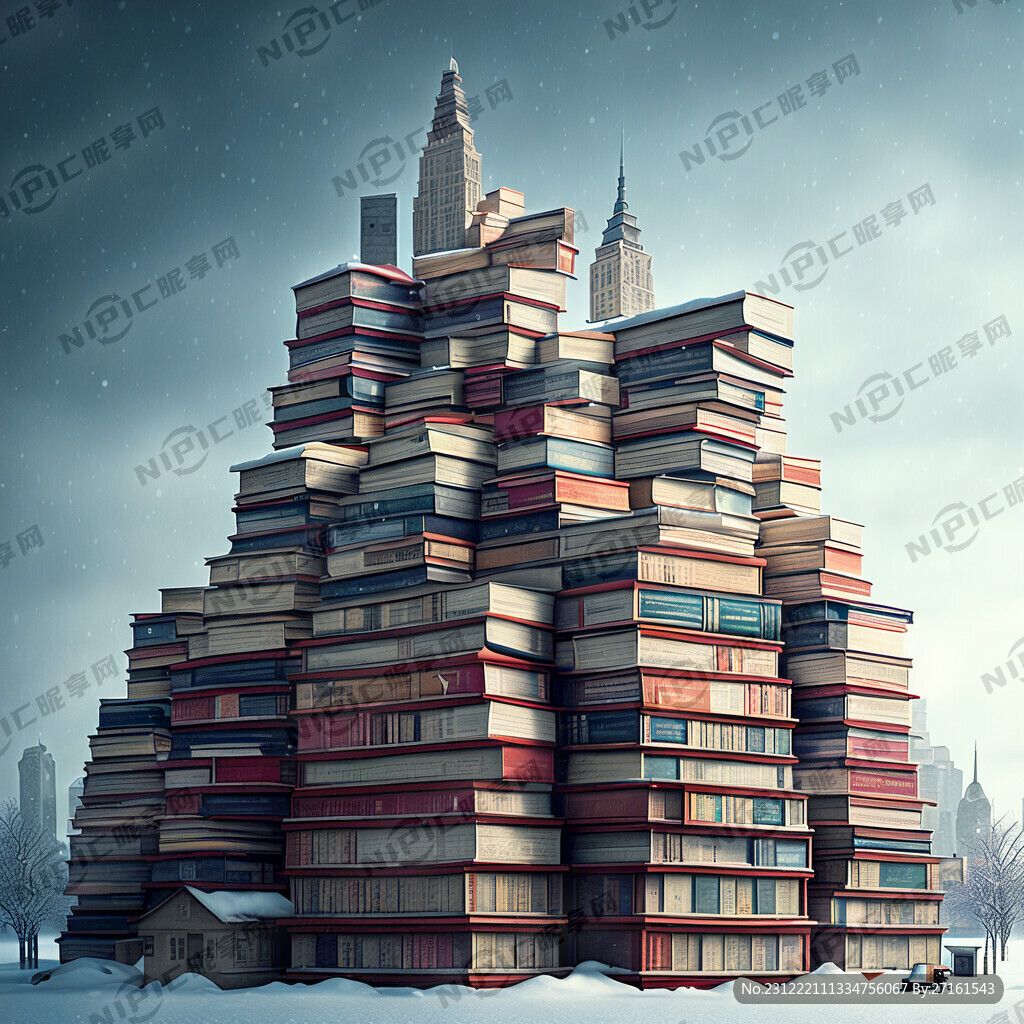 书籍堆成的城市 冬天
