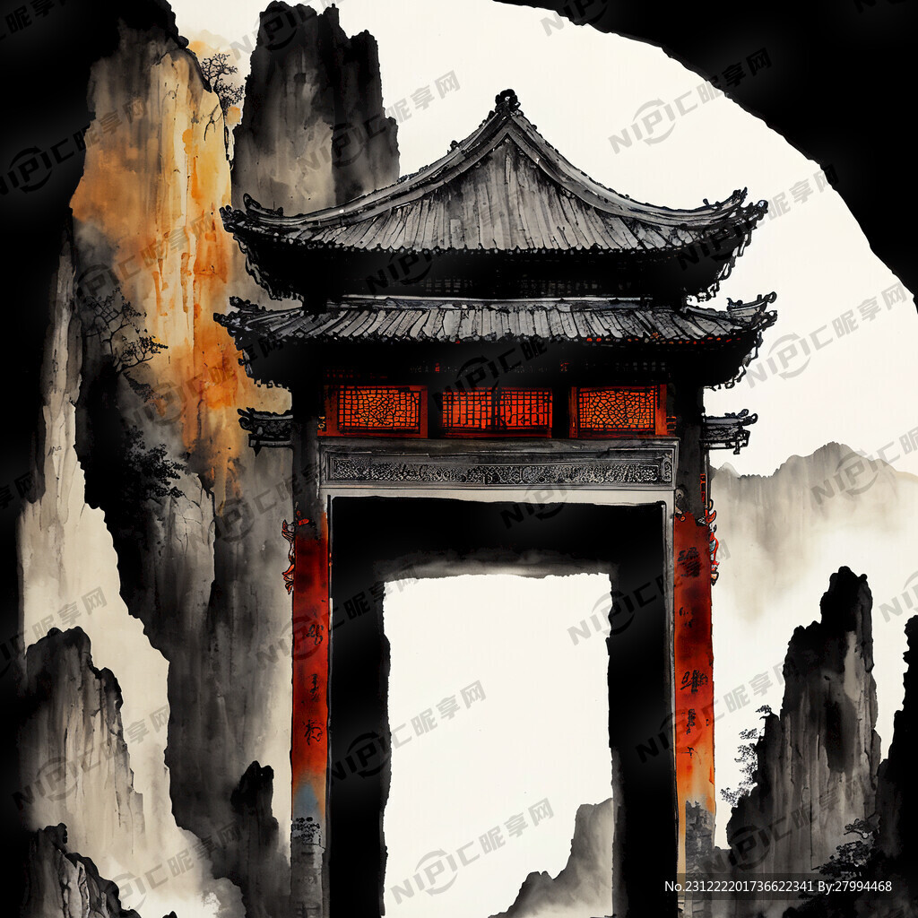 中式大门 门内是悬崖深渊