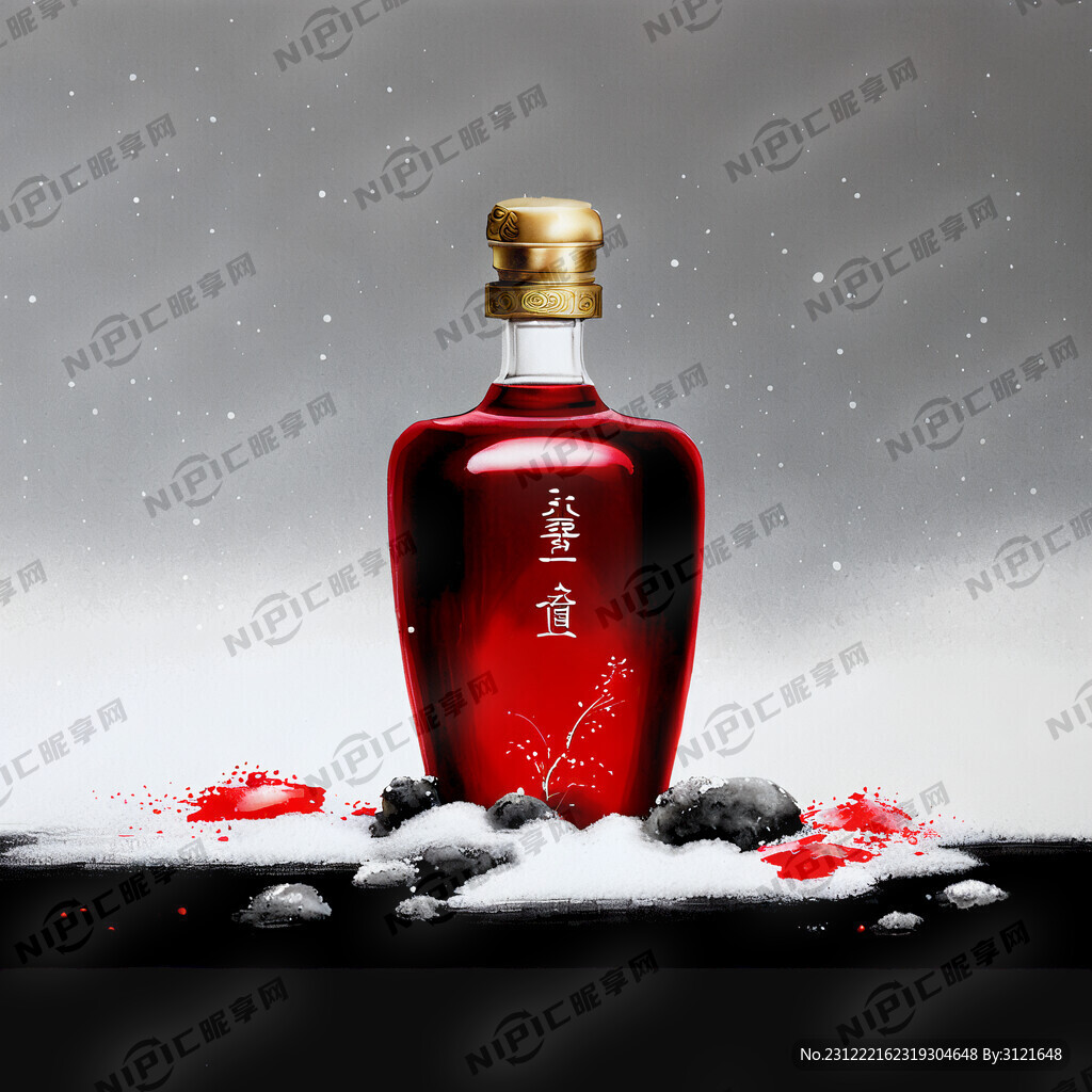 用雪堆砌的 汾酒 盖子红色