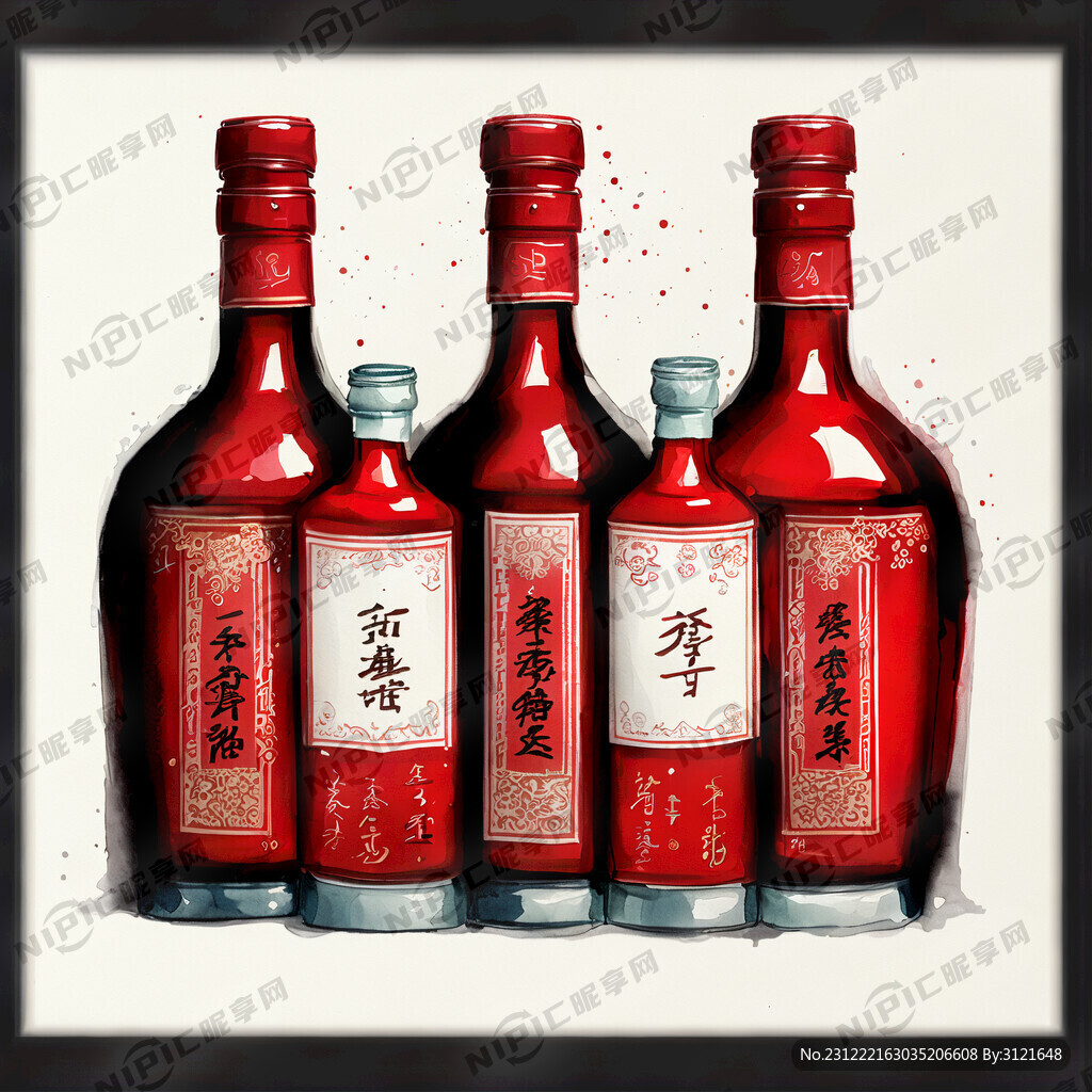 雪堆砌酒瓶 瓶盖红色 瓶身白色